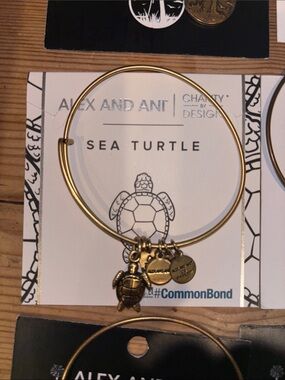 Alex and Ani Gold tone Sea Turtle Charm Bangle Bracelet